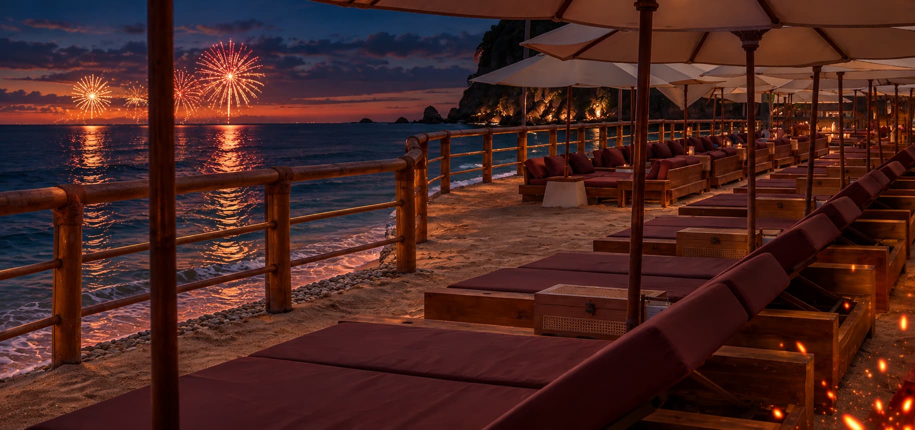 Flyer: NYE Sand Deck Queen Bed | Early Bird